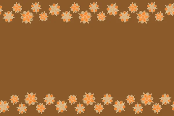 ファッションプリントのエレガントなテンプレート 春のスタイルの背景 水平要素のかわいいシームレスなパターン コピースペース付きの小さな茶色 オレンジ ベージュの花 あなたのテキストのための場所 — ストック写真