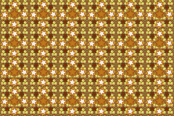 Vintage design in a yellow, brown and orange colors. Damask elegant wallpaper. Raster seamless pattern.