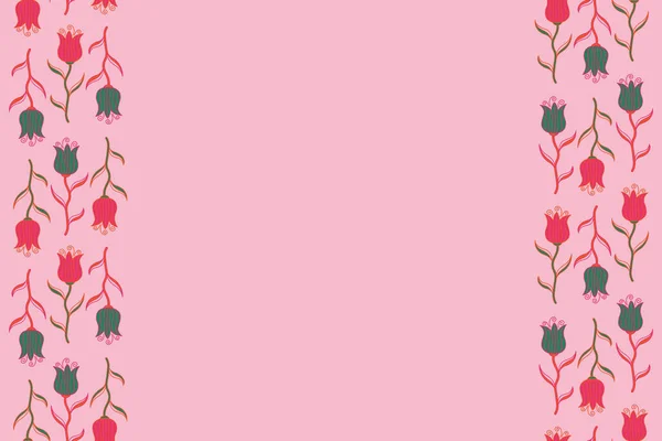 带有复制空间的抽象郁金香中的花卉背景 文本的位置 手绘垂直无缝图案 粉红色和橙色风格郁金香 — 图库照片