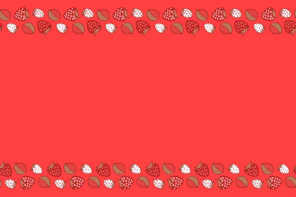 Cute seamless pattern in horizontal elements. The elegant template for fashion prints. Spring stylized background. Small orange, white and red strawberry with copy space (place for your text).