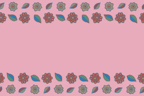 Голубые Бежевые Розовые Цветы Горизонтальный Эскиз Местом Копирования Место Текста — стоковое фото