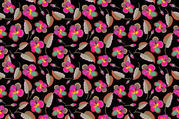 Summer Hawaiian Seamless Pattern Tropical Plants Hibiscus Flowers Beige Magenta — Stock Photo, Image