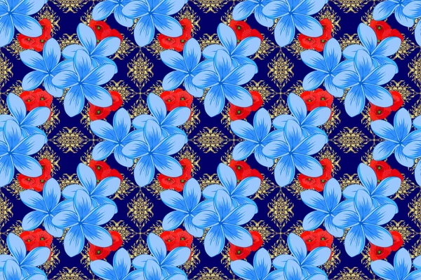 Kırmızı Nötr Mavi Renklerde Çiçeklerin Kusursuz Dokusu Plumeria Çiçekleriyle Optik — Stok fotoğraf