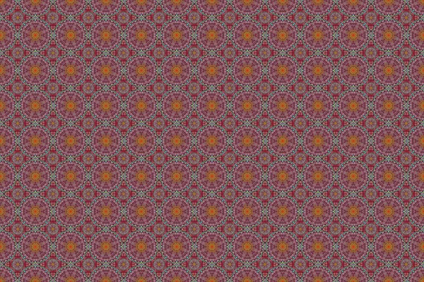 Seamless pattern in Eastern style with multicolored elements. Vintage seamless border and grid for design template on a red background. Sketch for cards, thank you message, printing.