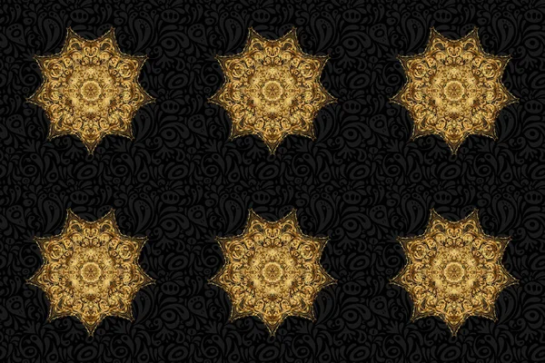 Raster Esboço Mandala Mehndi Dourado Preto Estilo Indiano Tradicional Elementos — Fotografia de Stock