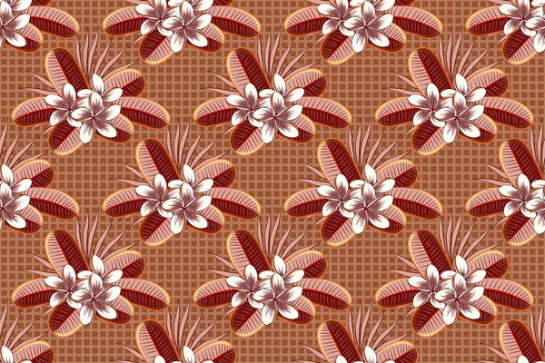 Plumeria Blüht Nahtlos Beige Braun Und Rot Niedlichen Floralen Hintergrund — Stockfoto