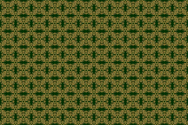 Восточный Стиль Арабески Зеленом Фоне Бесшовный Узор Золотистых Текстурированных Локон — стоковое фото