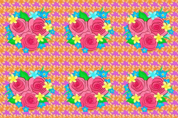 Raster Illustration Seamless Floral Pattern Stylized Rose Flowers Green Leaves — Stock Photo, Image