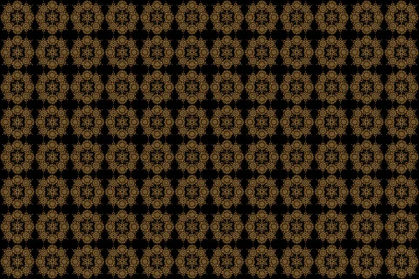 Traditional classic raster golden pattern. Seamless oriental ornament in the style of baroque on a black background.