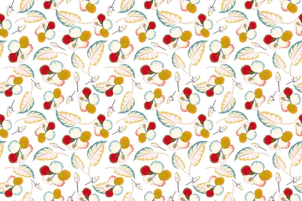 Seamless Pattern Tropical Hibiscus Flowers Beige Yellow Colors Watercolor Effect — Stock Photo, Image