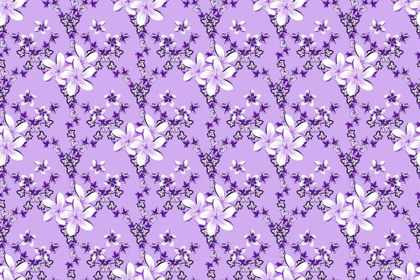 Nahtloses Muster Mit Niedlichen Blüten Violett Und Blau Raster Illustration — Stockfoto