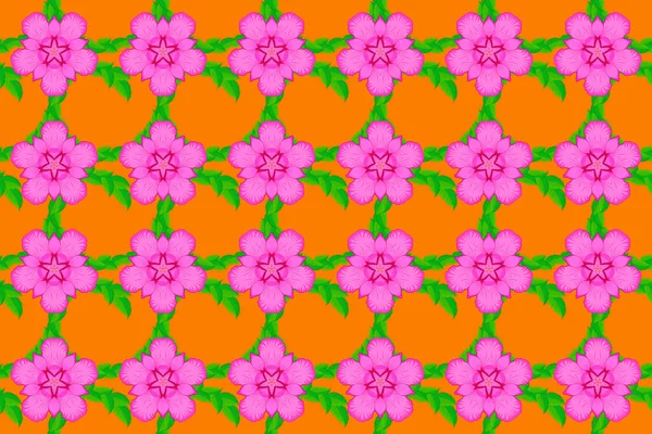 Цветочный Бесшовный Узор Цветущими Цветами Листьями Оранжевом Фоне Стильные Обои — стоковое фото