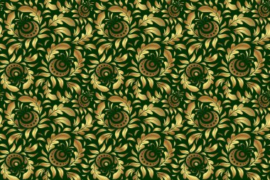 Yeşil arka planda doğu altınları. Doğu tarzında altın şebeke. Raster tasarım için kusursuz elementler. İslami kart arkaplanı.