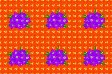 Turuncu bir arka planda kusursuz bir çiçek deseni var. Eski tarz. Stock raster illüstrasyonu.