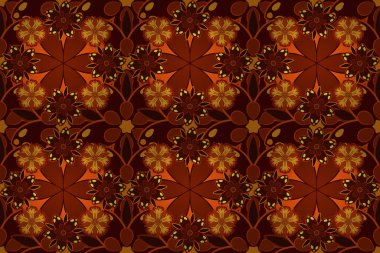 Kahverengi, turuncu ve kırmızı renklerde etnik, pürüzsüz desen. Raster illüstrasyonu.