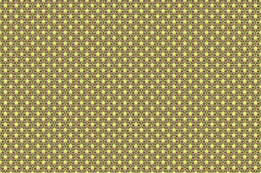 Ditsy tarzı illüstrasyon. Bir sürü çiçeğin görüntüsüyle kusursuz bir desen. Yeşil, sarı ve kahverengi renkli küçük sevimli çiçekler..