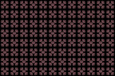 Doğu tarzında klasik tasarımlı, pürüzsüz bir desen. Kumaş için dekorasyon. Süslü dantel iz sürücü. Siyah zemin üzerinde kırmızı elementlerle geleneksel Arap süsü.