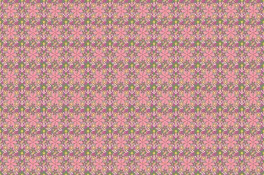 Küçük çiçeksiz desen. Raster grafik baskısı. Pembe, turuncu ve yeşil renkli narin küçük çiçekler..
