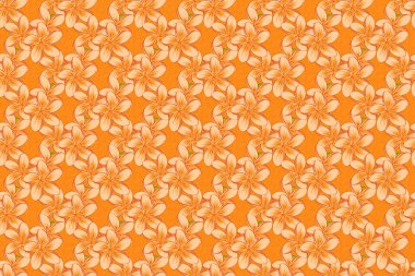 Dekorasyon ve tasarım için güzel, pürüzsüz bir desen. Plumeria çiçekleriyle klasik tarzda enfes bir desen. Turuncu arka planda suluboya, kalitesiz Plumeria çiçekleri olan moda baskı..