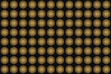 Restoran menüsü, broşür, tebrik kartı, broşür, kitap kapağı ve diğer dekorasyonlar için İslami şablon. Siyah arkaplanda altın renkli mandala ile süslenmiş kart.