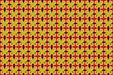 Bahar mahsulü çiçekli arka plan. Güzel gül çiçekleri ve siyah arka planda yeşil yaprakları olan pürüzsüz bir desen. Güzel raster dokusu.