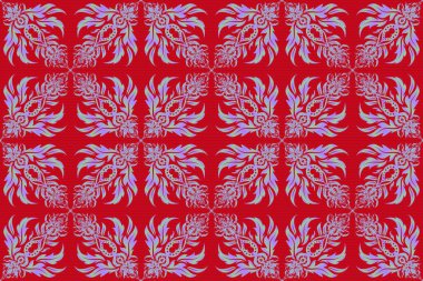 Karalama süsü. Antik ortaçağ barok özeti ve süslemeleri olan duvar kâğıdı. Barok tarzında Damask deseni. Barok damaske klasik kırmızı ve menekşe raster dikişsiz arkaplan.