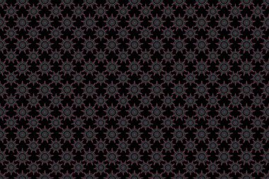 Siyah arka planda pembe, pürüzsüz desen. Ortaçağ çiçek desenli. Doğum günü kartı, davetiye ya da afiş için iyidir. Dekoratif simetri arabesk.