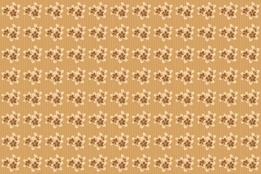 Kumaş ya da kağıda basmak için desensiz çiçek süsleme deseni. El çizimi arka plan bej, kahverengi ve turuncu renklerde. Tasarımın için elementler.