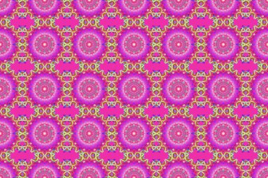 Yeşil ve mavi renklerde barok, klasik, dikişsiz kumaş deseni. Şatafatlı klasik süs, duvar kağıtları, baskı, tekstil veya kumaş için kraliyet Victoria dönemi dokusu. Raster illüstrasyonu.