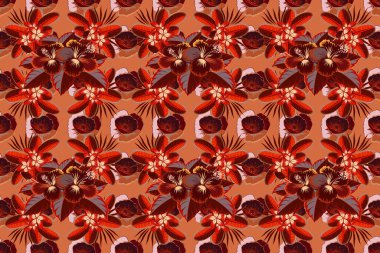 Kusursuz desenli Raster çizimi. Kusursuz tropikal çiçek, kırmızı, pembe ve turuncu amber deseni.