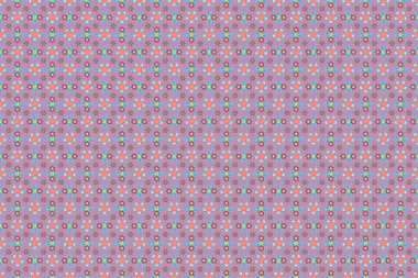 Gri, pembe ve mavi renkli şirin çiçeklerle kusursuz desen. Raster illüstrasyonu.