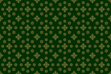 Altın süslemeli, pürüzsüz bir desen. Yeşil arkaplandaki altın doku.