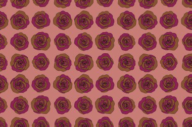 Kahverengi, pembe ve mor renklerde el çizimi, pürüzsüz desen. Eski suluboya güller.