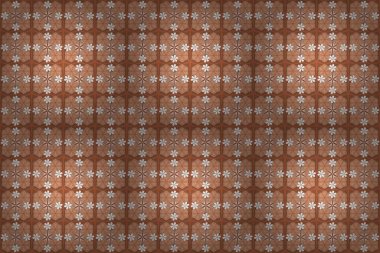 Kahverengi, bej ve turuncu renklerde kusursuz el çizimi. Raster illüstrasyonu. Küçük çiçekte şirin bir raster çiçeği deseni var..