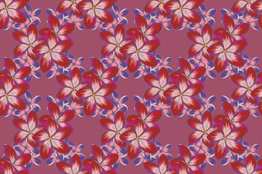 Raster illüstrasyonu. Mavili ve pembeli çiçeklerle kusursuz çiçek deseni..