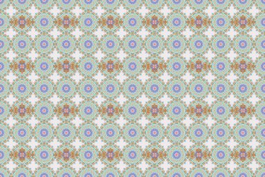 Soyut süslemeler, barok tarzında kusursuz desenler. Geleneksel klasik yeşil ve turuncu desenler. Raster illüstrasyonu.