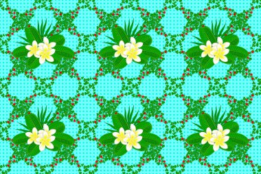 Motley Raster illüstrasyonu. Mavi arka planda bir sürü tropik çiçekli kusursuz egzotik desen. Açan orman.