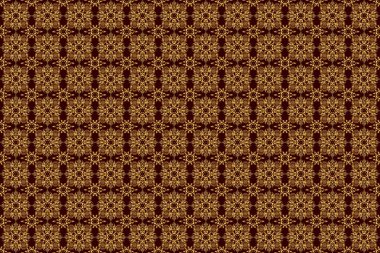 Doğu tarzında pürüzsüz bir kumaş. Çiçeksel oryantal dekor. Tasarım için altın desen süsleyin. Davetiyeler için süs, doğum günü, tebrik kartları, web sayfaları. Kahverengi üzerine lüks duvar kağıdı.