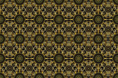 Kusursuz bir geçmişi var. Çiçeksiz desen. Siyah arka planda sarı süs. Duvar kâğıdı barok, İspanyol kumaşı.