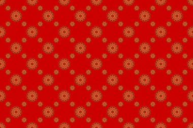 Kırmızı arka planda klasik altın süslemeleri olan kusursuz çiçek kenarı. Raster altın pürüzsüz desen.
