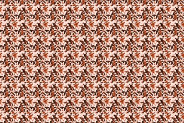 Raster illüstrasyonu. Tasarım, tekstil veya kumaş için bej, kahverengi ve pembe renklerde Raster dikişsiz çiçek deseni.