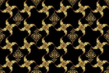 Altın şablonlar için Raster elementleri. Doğu tarzında lüks bir süs. Siyahın üzerinde altın çiçeksiz desen var. Davetiyeler, tebrik kartları, etiketler, rozetler için dekoratif dekorasyon.