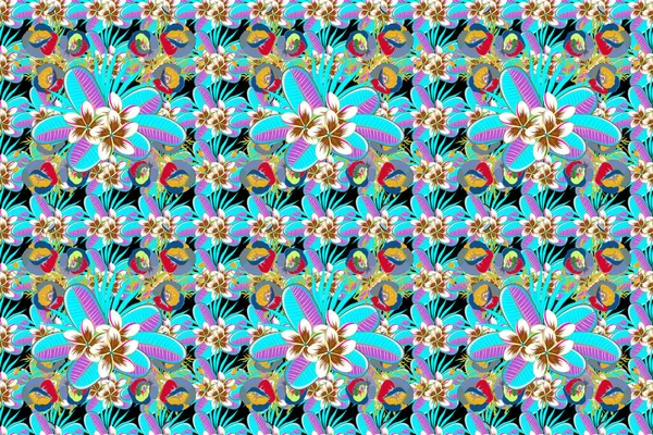 Aquarell Nahtloses Muster Auf Gestreiftem Hintergrund Raster Blumenmuster Blauen Und — Stockfoto