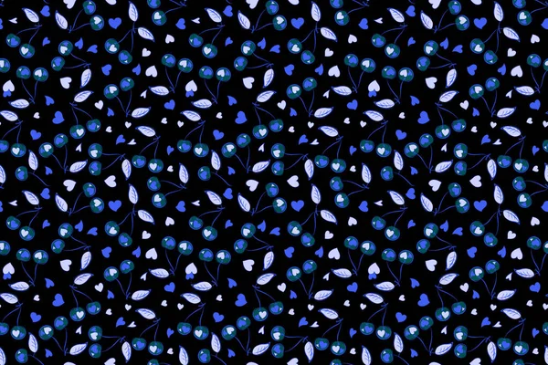Aquarell Bild Und Niedliche Kirsche Raster Nahtloses Muster Blauen Farben — Stockfoto