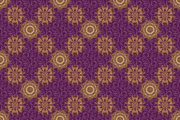 Винтажный Рисунок Фиолетовом Фоне Бесшовный Узор Золотыми Элементами Дизайна Стиле — стоковое фото