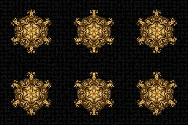 Abstract Tribal Ethnic Texture Raster Mandala Gold Black Background East — Stock Photo, Image