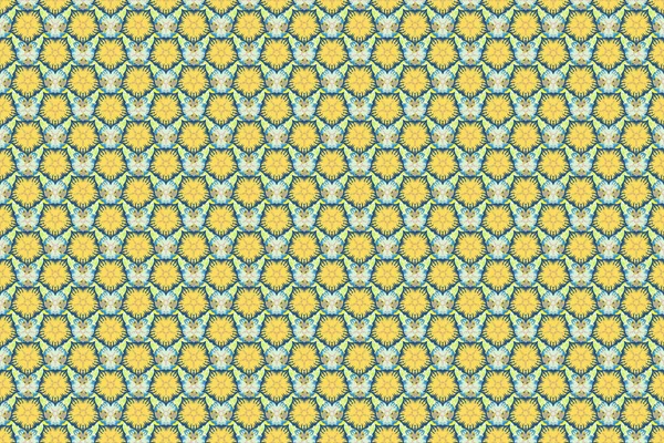 빈티지 스타일의 래스터 솔기없는 꽃무늬 노란색 파란색의 광택없는 — 스톡 사진
