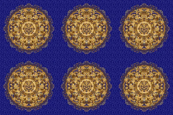 格栅圆形饰物图案 伊斯兰教 阿拉伯语 印度宗教的精神和仪式象征 球面颜色的几何圆环元素 蓝色背景的曼达拉 — 图库照片