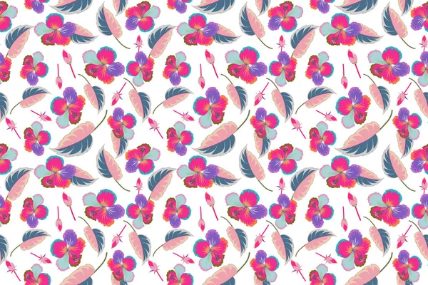 Hibiskusblüten Auf Weißem Hintergrund Blauen Und Rosa Farben — Stockfoto
