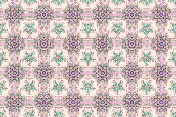 Vintage seamless pattern in blue and pink colors. Seamless background. Elegant raster damask wallpaper.